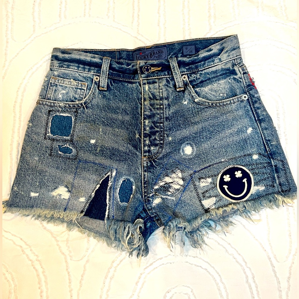 Lucky Brand High Rise Smiley Face Denim Shorts